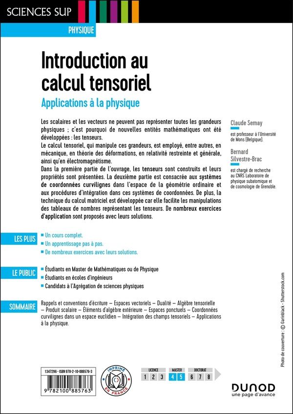 Quatrième de couverture de « Introduction au calcul tensoriel : applications à la physique »