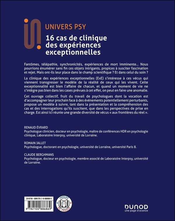 Quatrième de couverture de « 16 cas de clinique des expériences exceptionnelles »