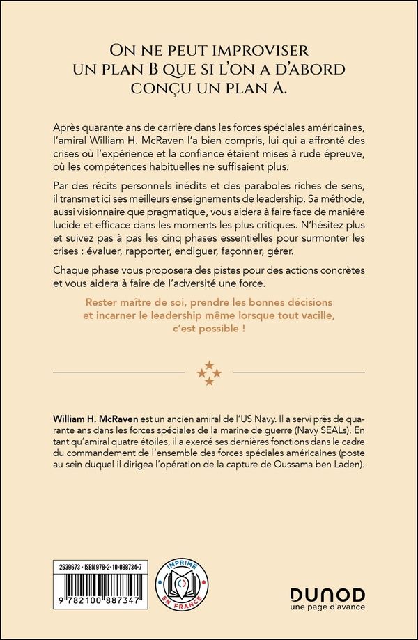 Quatrième de couverture de « Si tu veux manager en temps de crise : ton plan B commence par A. »