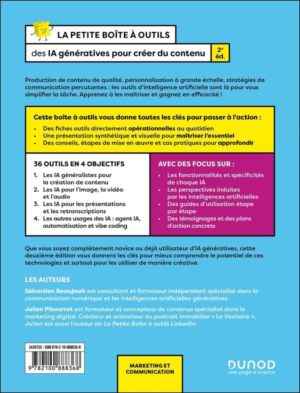 Quatrième de couverture de « La petite boîte à outils des IA génératives pour créer du contenu »