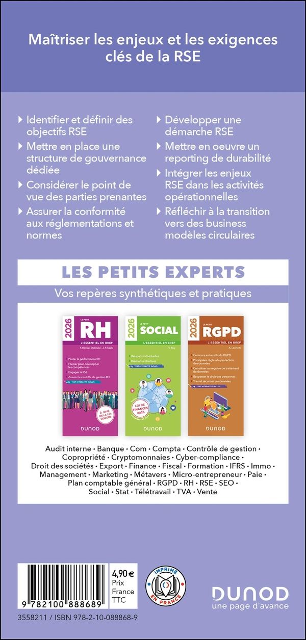 Quatrième de couverture de « Le petit RSE : l'essentiel en bref »