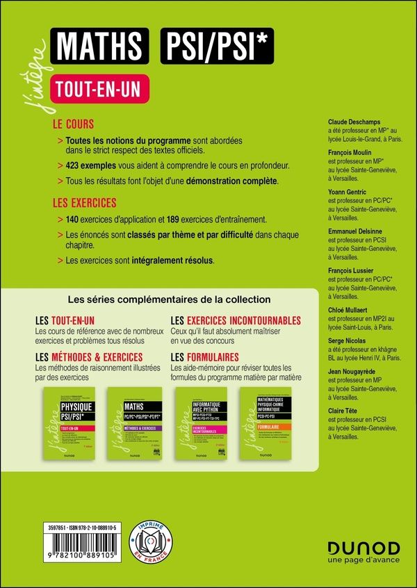 Quatrième de couverture de « Maths Tout-en-un PSI/PSI* »