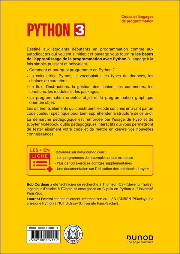 Quatrième de couverture de « Python 3 : apprendre à programmer dans l'écosystème Python »