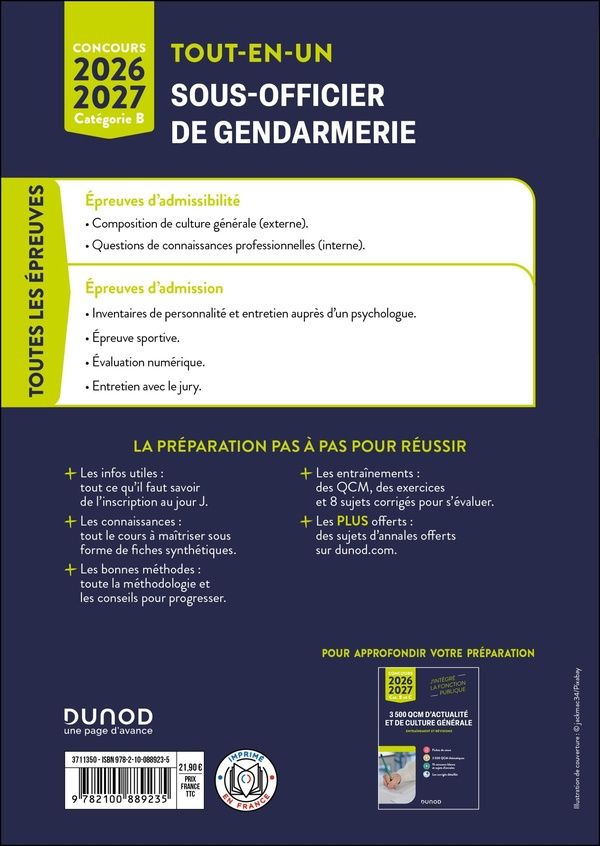 Quatrième de couverture de « Concours Sous-officier de gendarmerie externe et interne - Tout-en-un 2026/2027 »
