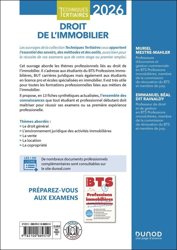 Quatrième de couverture de « Droit de l'immobilier, 2026 : droit général, environnement juridique des activités immobilières, vente, location, copropriété »