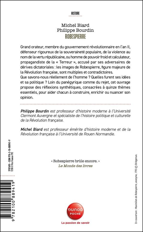 Quatrième de couverture de « Robespierre : portraits croisés »