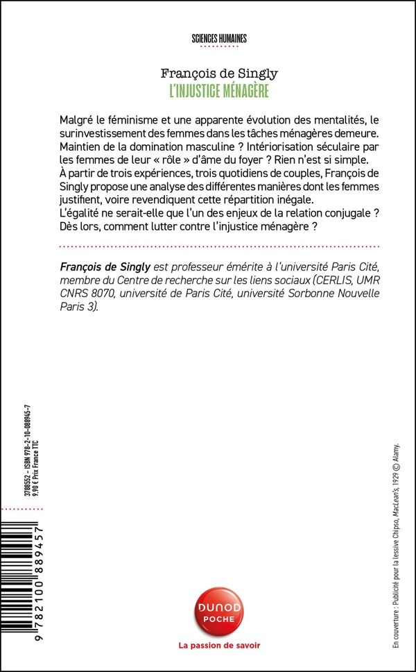 Quatrième de couverture de « L'injustice ménagère »
