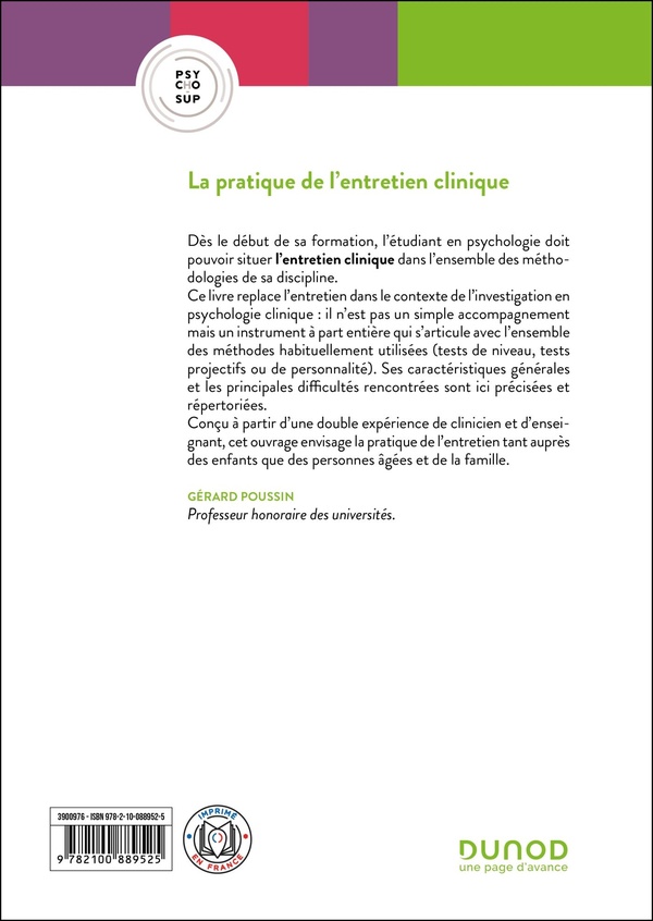 Quatrième de couverture de « La pratique de l'entretien clinique »