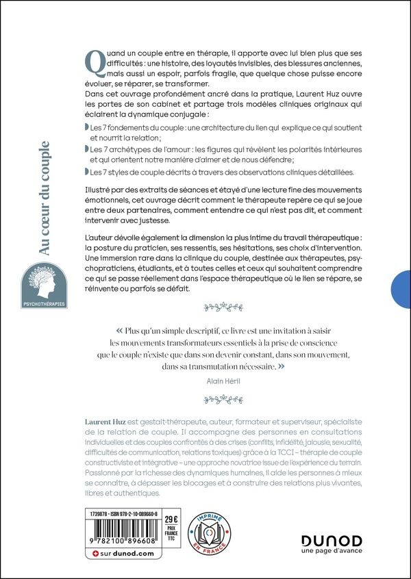 Quatrième de couverture de « Au coeur du couple : dans l'intimité du cabinet thérapeutique »