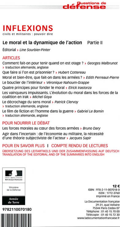 Quatrième de couverture de « INFLEXIONS N 7 - LE MORAL ET LA DYNAMIQUE DE L'ACTION, PARTIE II »