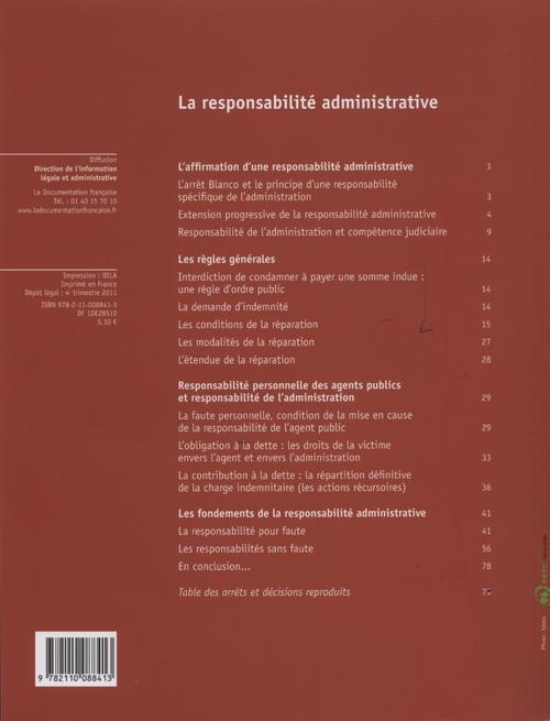 Quatrième de couverture de « LA REPONSABILITE ADMINISTRATIVE N 2.05 »