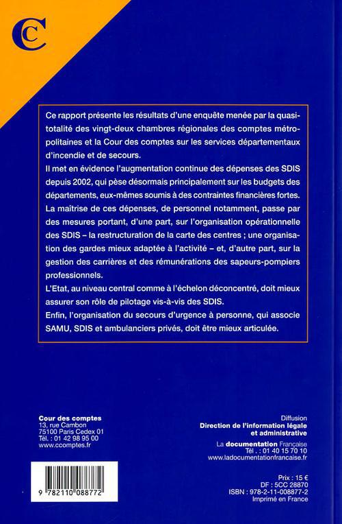 Quatrième de couverture de « LES SERVICES DEPARTEMENTAUX D'INCENDIE ET DE SECOURS »