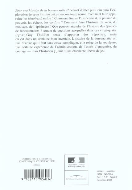 Quatrième de couverture de « POUR UNE HISTOIRE DE LA BUREAUCRATIE EN FRANCE - VOL02 »