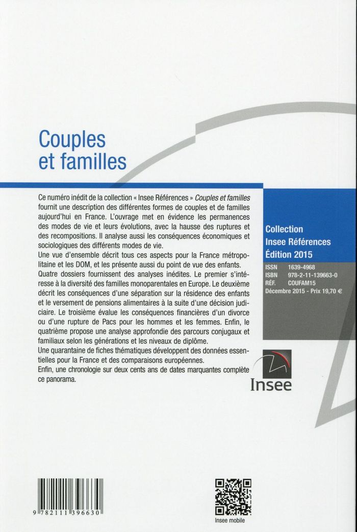 Quatrième de couverture de « INSEE REFERENCES - COUPLES ET FAMILLES 2015 »