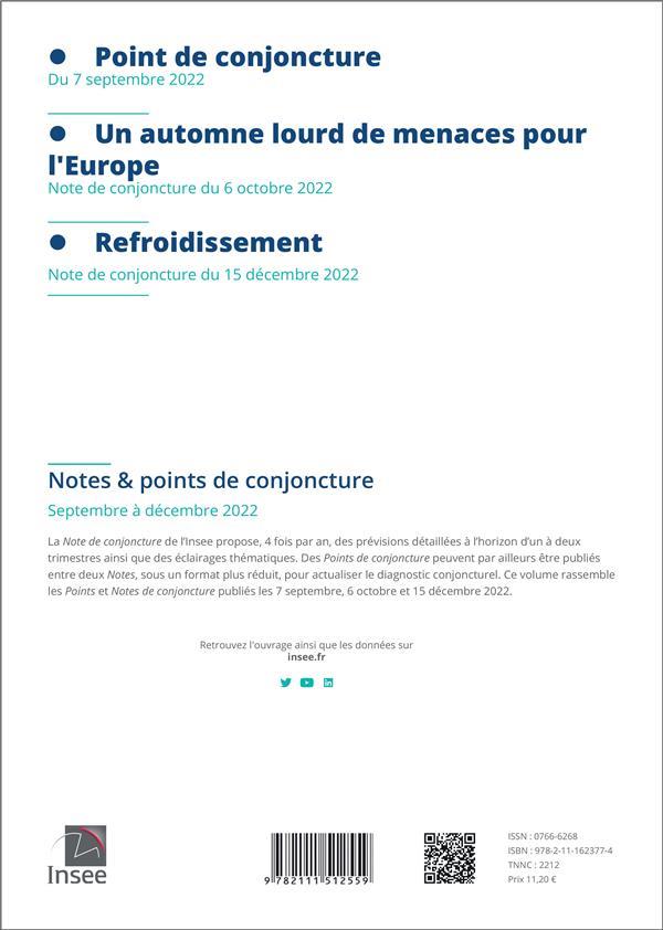 Quatrième de couverture de « INSEE CONJONCTURE - NOTES ET POINTS DE CONJONCTURE (SEPTEMBRE-DECEMBRE 2022) »