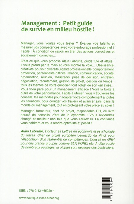 Quatrième de couverture de « MANAGEMENT - PETIT GUIDE DE SURVIE EN MILIEU HOSTILE ! »