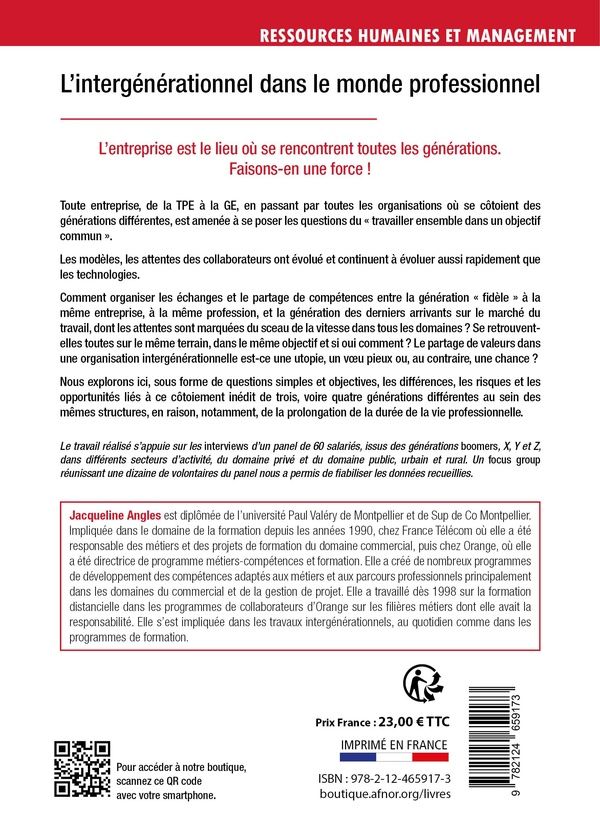 Quatrième de couverture de « L'intergénérationnel dans le monde professionnel »