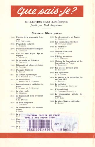 Quatrième de couverture de « L'EXTREME DROITE EN FRANCE »
