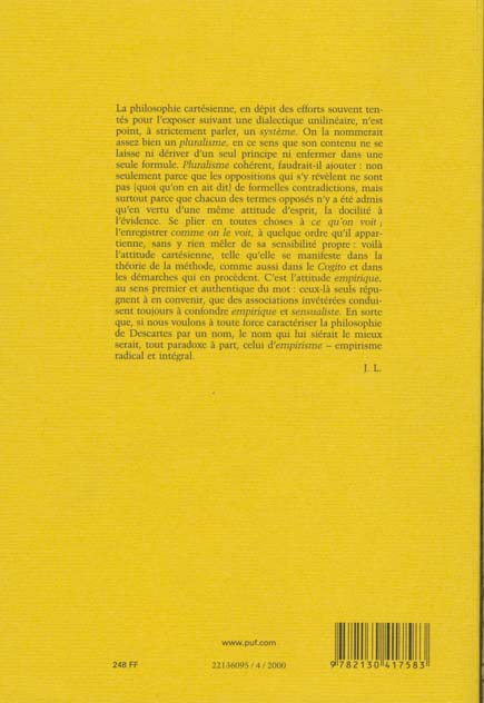 Quatrième de couverture de « LE RATIONALISME DE DESCARTES »
