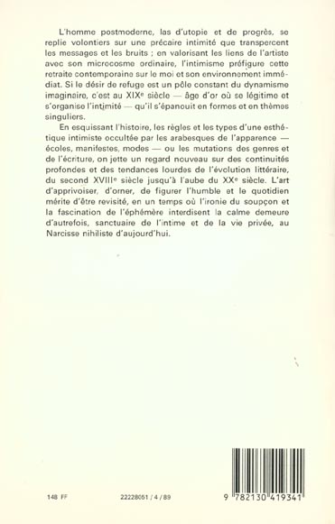 Quatrième de couverture de « L'INTIMISME »