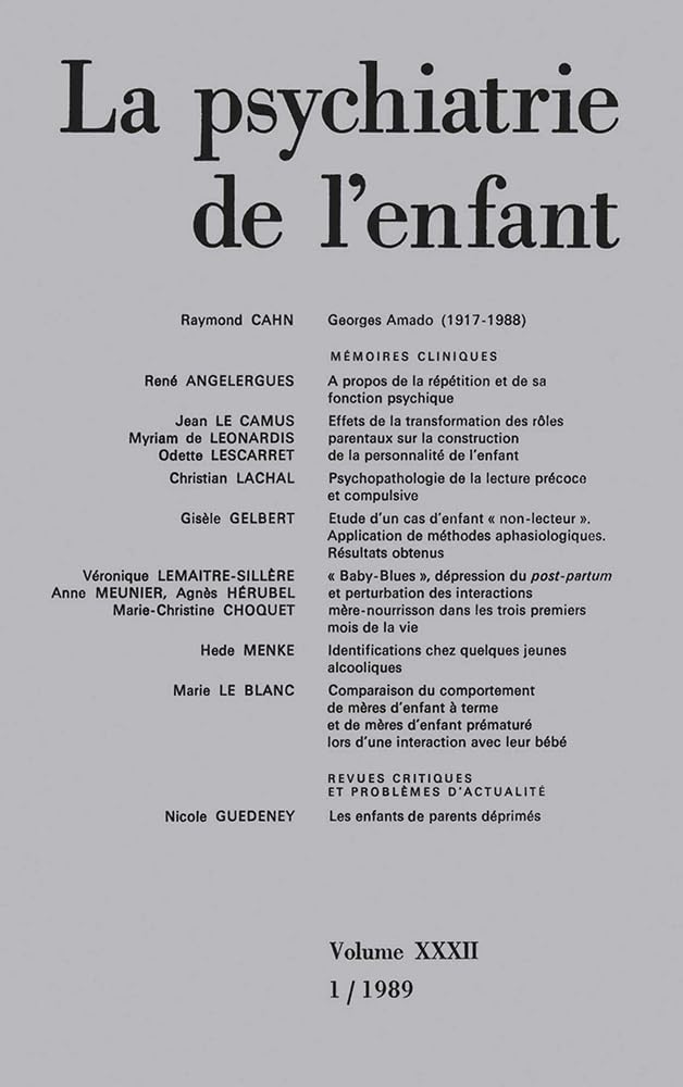 Couverture du livre « PSYCHIATRIE DE L'ENFANT 1989, VOL. 32 (1) » de Xxx, librairie Les Contes Infusés à Corte