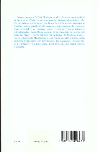 Quatrième de couverture de « CHARLES-LOUIS DE MONTESQUIEU :  LETTRES PERSANES »