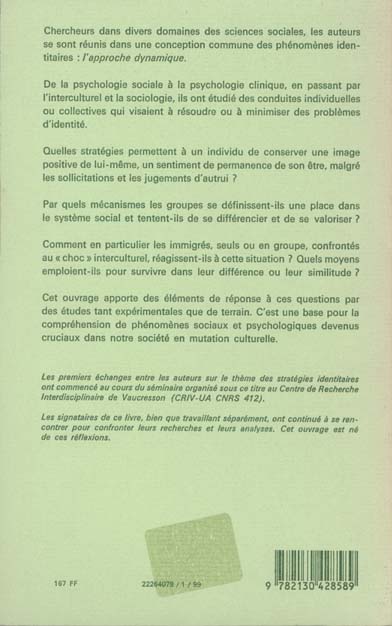 Quatrième de couverture de « STRATEGIES IDENTITAIRES »