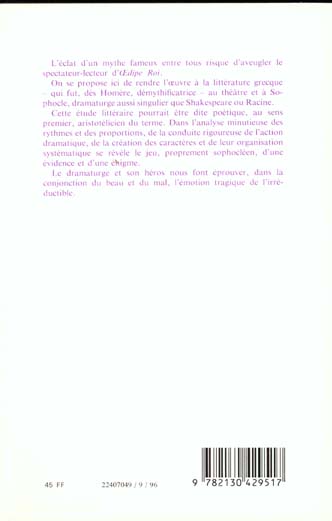 Quatrième de couverture de « SOPHOCLE. OEDIPE ROI »