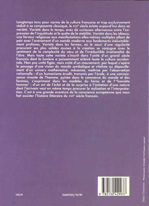 Quatrième de couverture de « PRECIS DE LITTERATURE FRANCAISE DU XVIIE SIECLE »