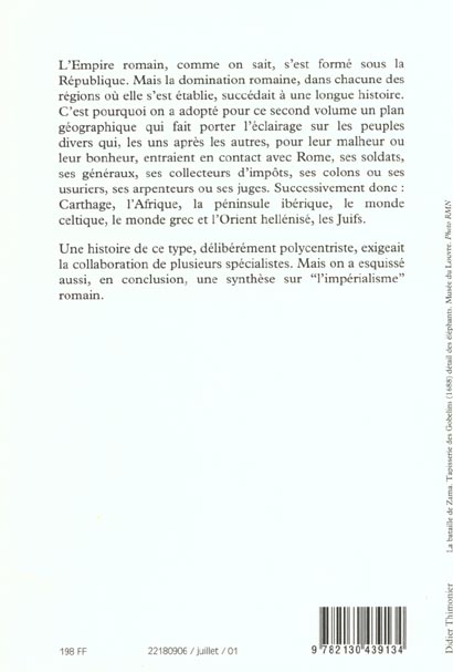 Quatrième de couverture de « ROME ET LA CONQUETE DU MONDE MEDITERRANEEN (264-27 AV. J.-C.). TOME 2 - GENESE D'UN EMPIRE »