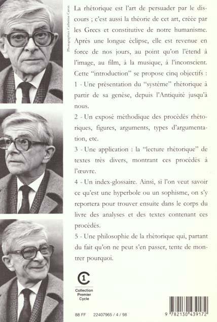 Quatrième de couverture de « INTRODUCTION A LA RHETORIQUE - THEORIE ET PRATIQUE »