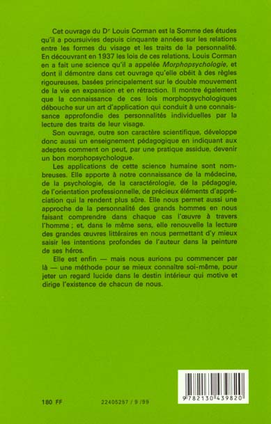 Quatrième de couverture de « VISAGES ET CARACTERES - LA SCIENCE MORPHOLOGIQUE ILLUSTREE DE 300 PORTRAITS »