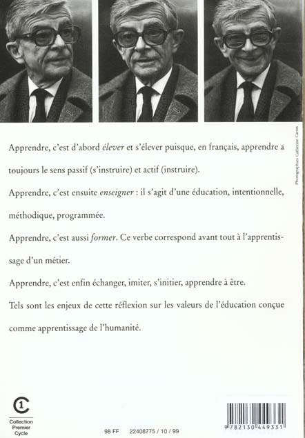 Quatrième de couverture de « LES VALEURS DE L'EDUCATION »