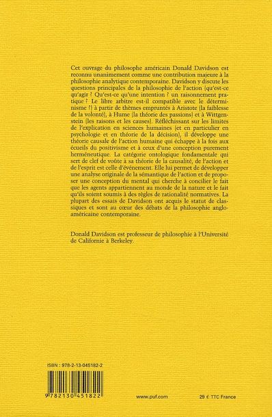 Quatrième de couverture de « ACTIONS ET EVENEMENTS - TRADUIT ET ANNOTE PAR PASCAL ENGEL »