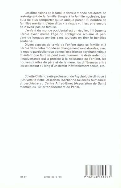 Quatrième de couverture de « L'ENFANT, LA FAMILLE, L'ECOLE »