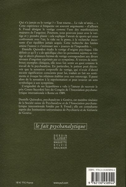 Quatrième de couverture de « LE VERTIGE, ENTRE ANGOISSE ET PLAISIR »