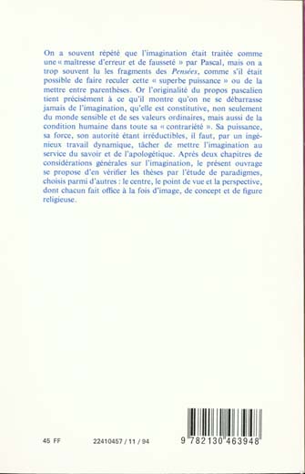 Quatrième de couverture de « PASCAL. FIGURES DE L'IMAGINATION »