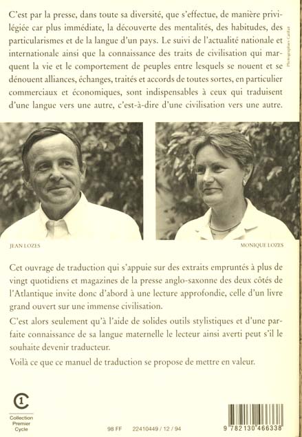 Quatrième de couverture de « VERSION ANGLAISE, FILIERE LEA »
