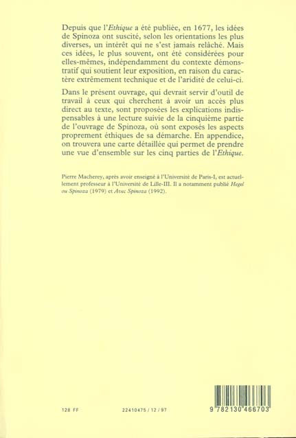 Quatrième de couverture de « INTRODUCTION A L'ETHIQUE DE SPINOZA. 5E PARTIE »