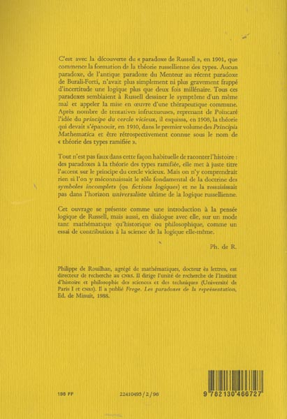 Quatrième de couverture de « RUSSELL ET LE CERCLE DES PARADOXES »
