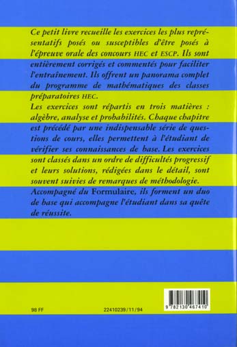 Quatrième de couverture de « MORCEAUX CHOISIS DE L'ORAL DE MATHEMATIQUES »