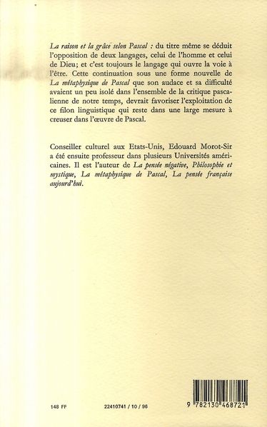 Quatrième de couverture de « LA RAISON ET LA GRACE SELON PASCAL »