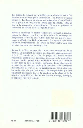 Quatrième de couverture de « DIDEROT ET LE DRAME. THEATRE ET POLITIQUE »