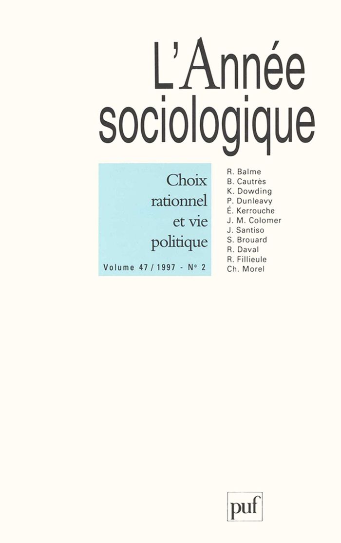 Couverture du livre « ANNEE SOCIOLOGIQUE 1995, VOL. 45 (1) - ARGUMENTATION ET SCIENCES SOCIALES (2) » de Xxx, librairie Les Contes Infusés à Corte