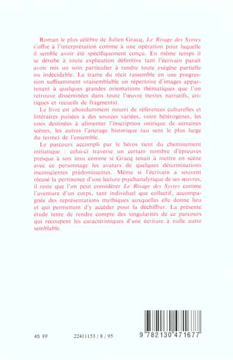 Quatrième de couverture de « JULIEN GRACQ. LE RIVAGE DES SYRTES »
