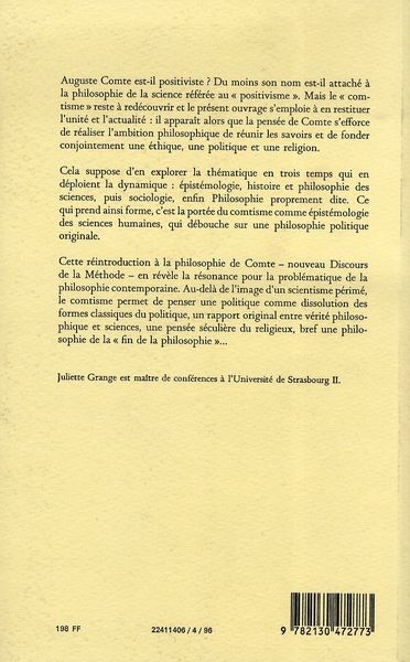 Quatrième de couverture de « LA PHILOSOPHIE D'AUGUSTE COMTE »