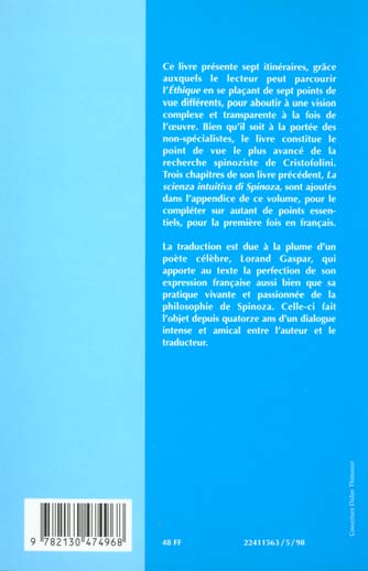 Quatrième de couverture de « SPINOZA. CHEMINS DANS L'ETHIQUE »