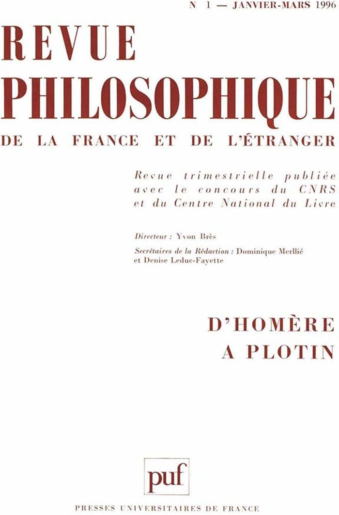 Couverture du livre « REVUE PHILOSOPHIQUE 1996, T. 121 (1) - D'HOMERE A PLOTIN » de Xxx, librairie Les Contes Infusés à Corte