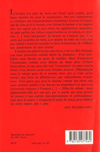 Quatrième de couverture de « VERS L'INCONSCIENT DU TEXTE »