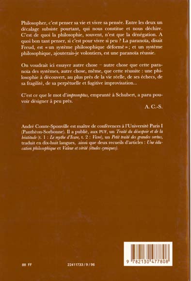 Quatrième de couverture de « IMPROMPTUS »
